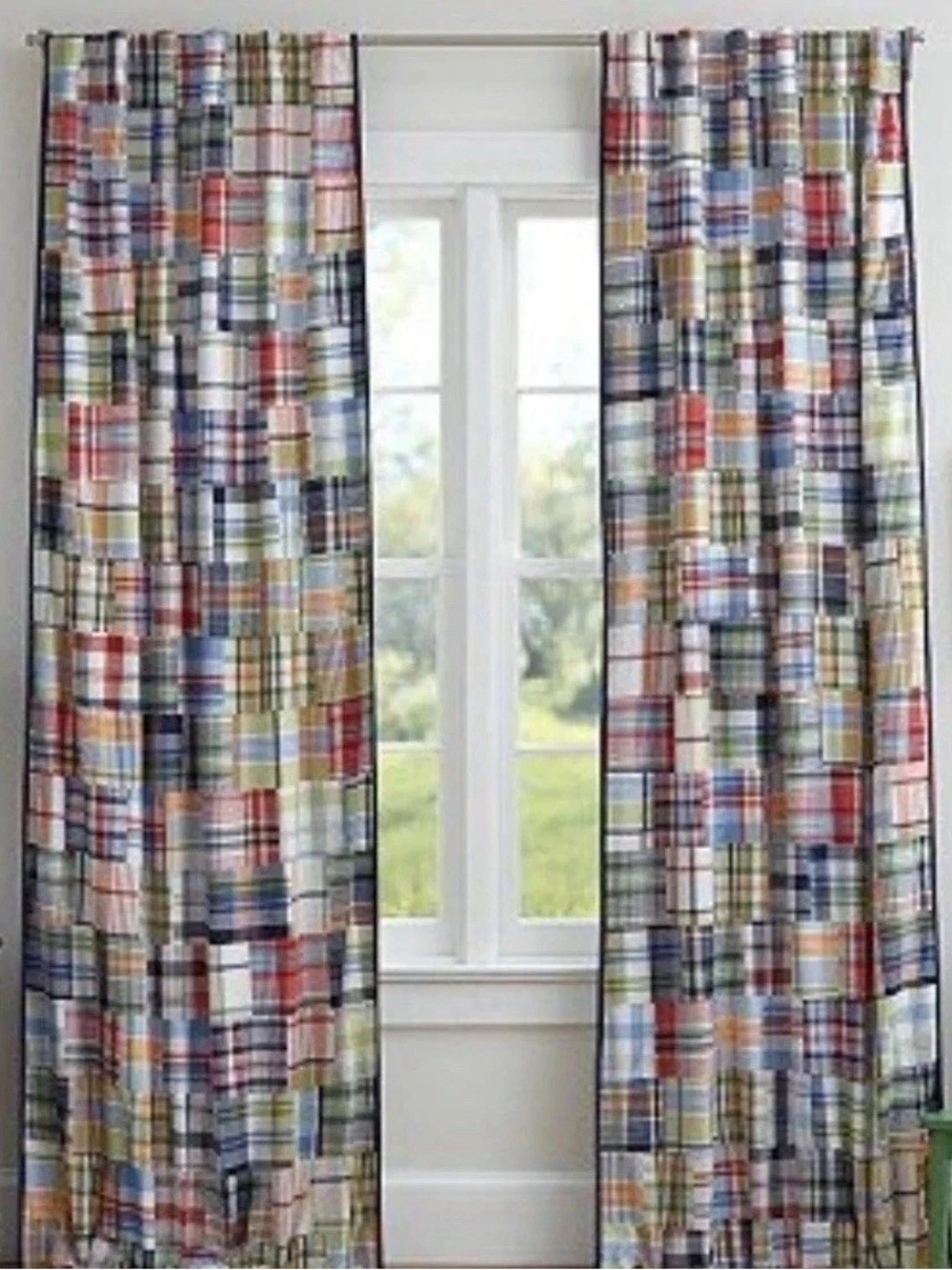 Pottery Barn Kids Madras Plaid 2 Panel Curtain Nautical